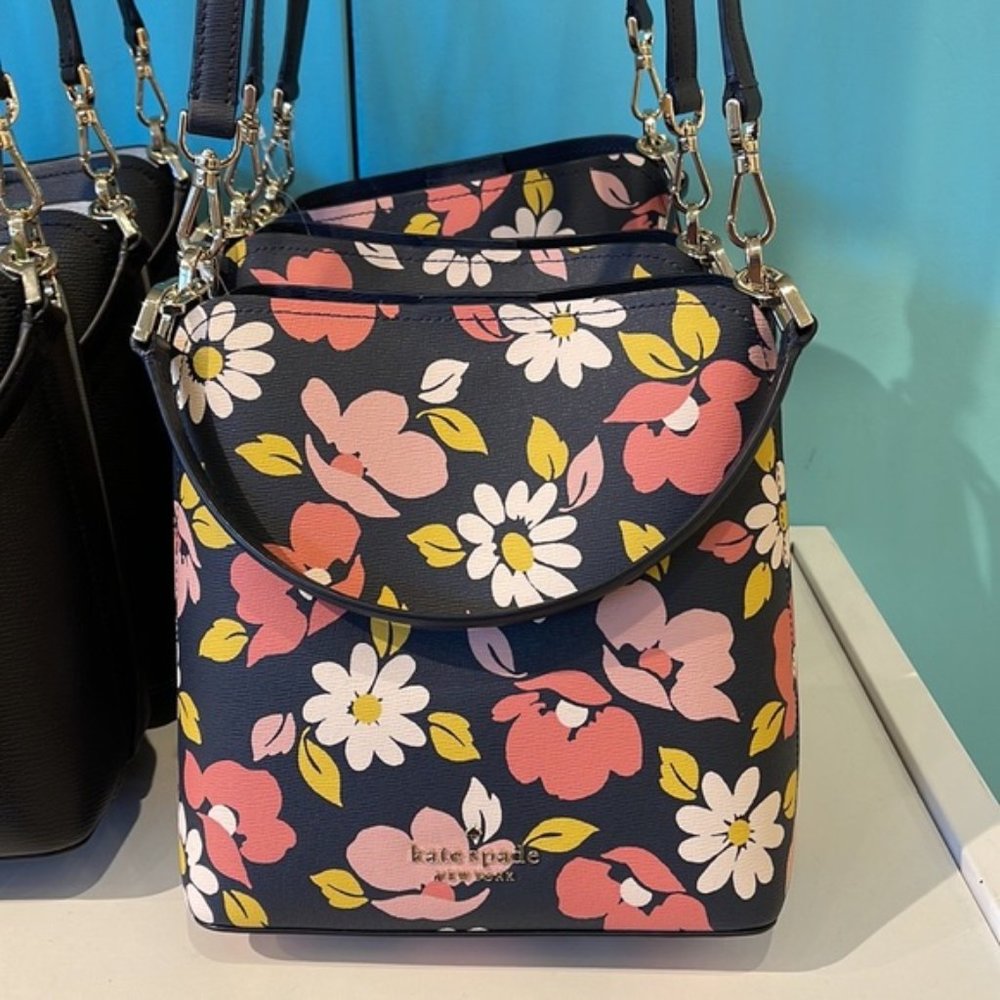Kate Spade Darcy Small Bucket Bag Road Trip Floral Blue Multi - Picture 7 of 16